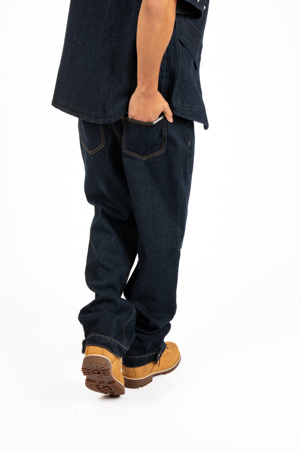 Liquor & Poker Indigo Denim Straight Leg Jean With Stud Detail