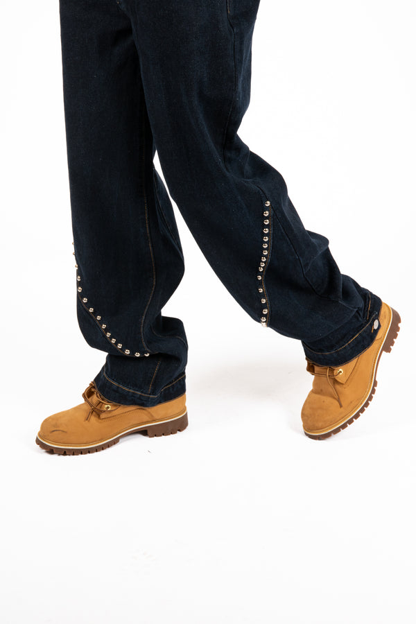 Liquor & Poker Indigo Denim Straight Leg Jean With Stud Detail