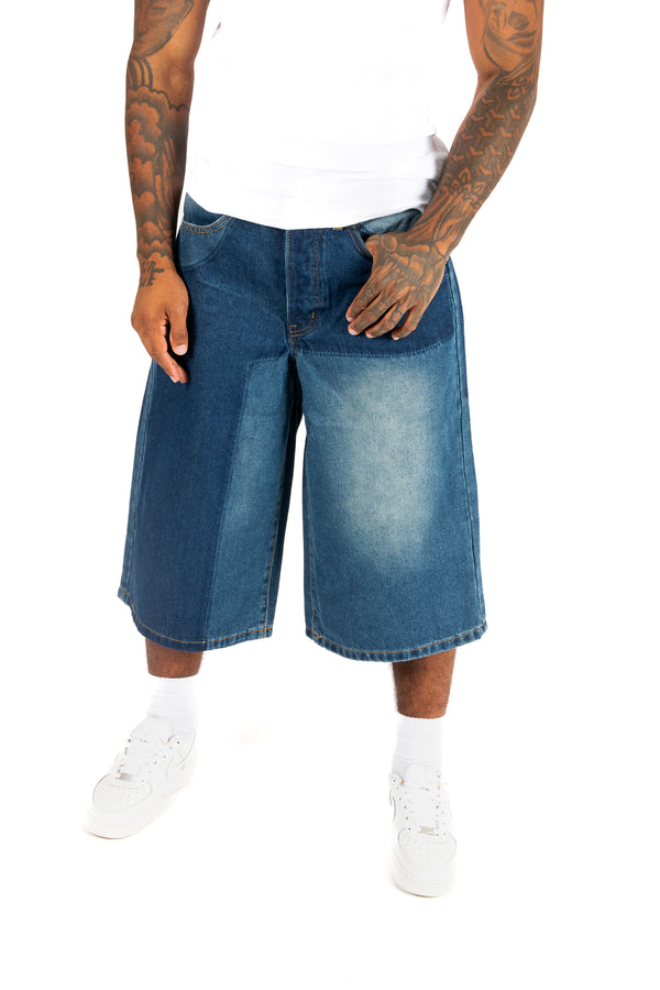 liquor & poker Inidigo Blue Patchwork Extra Baggy Denim Jorts