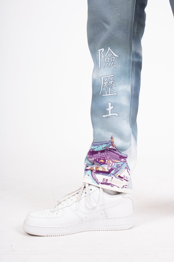Liquor & Poker Japanese Landscape Printed Straight Leg Jean