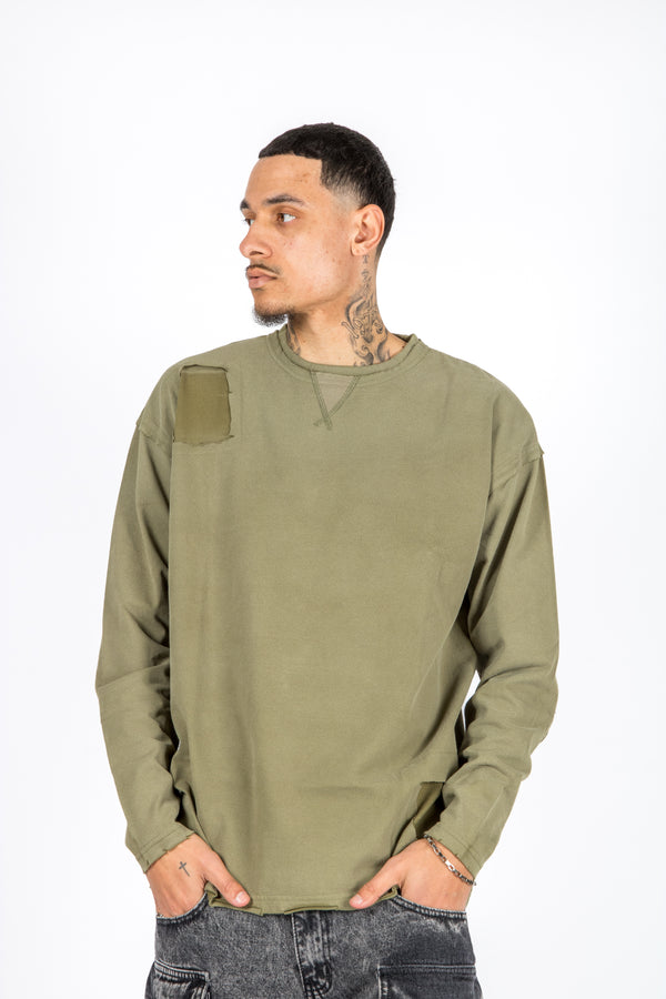 liquor & poker Khaki Double Layered Distressed Long Sleeve T-Shirt