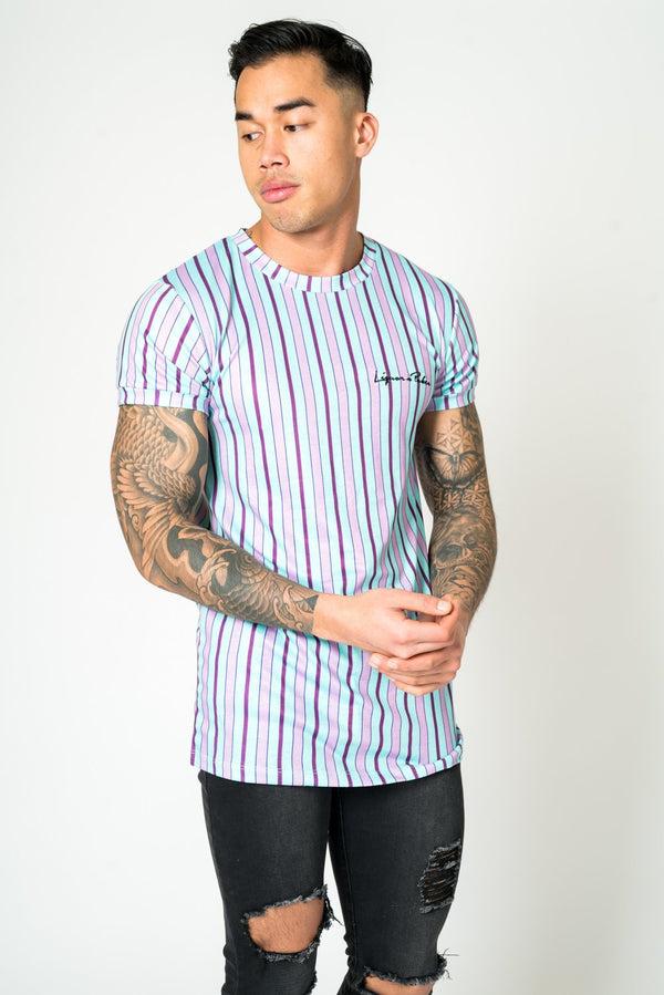 Liquor & Poker Lilac & Lime Candy Stripe Muscle Fit T-Shirt