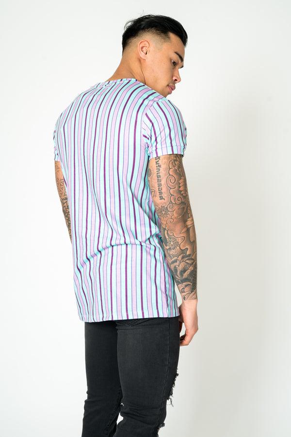 Liquor & Poker Lilac & Lime Candy Stripe Muscle Fit T-Shirt