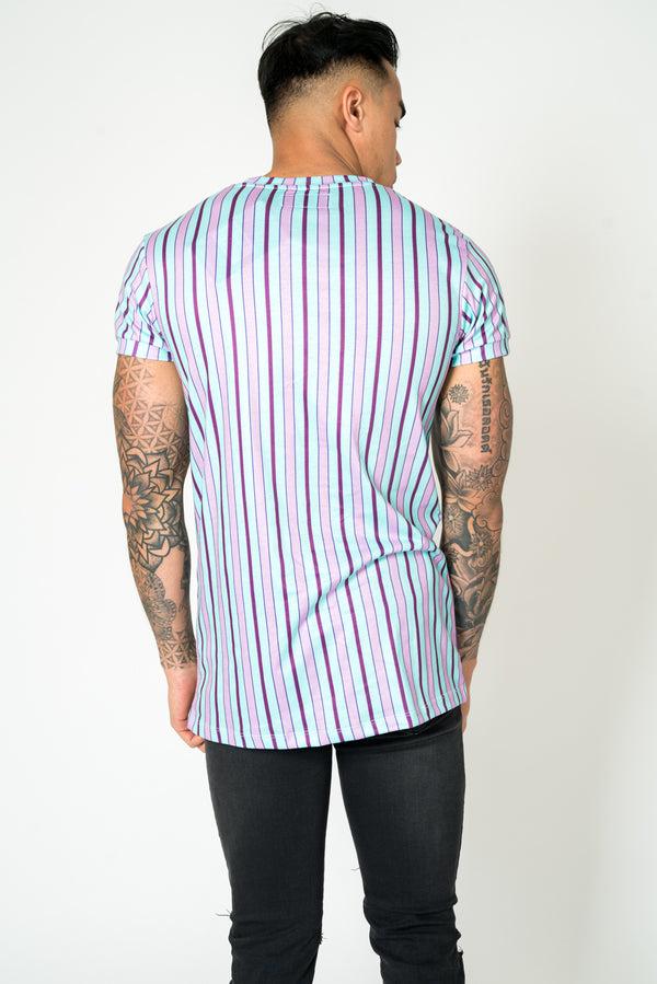 Liquor & Poker Lilac & Lime Candy Stripe Muscle Fit T-Shirt