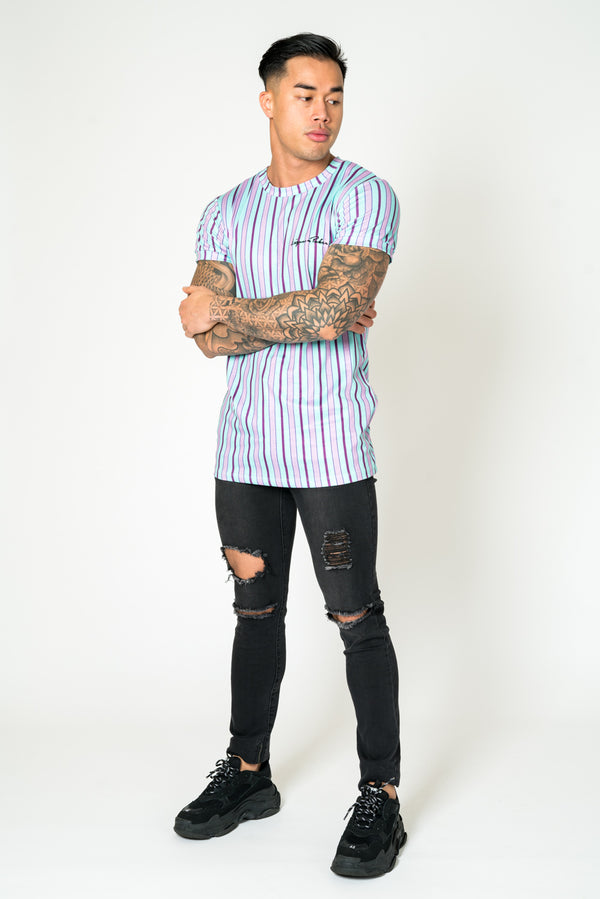 liquor & poker Lilac & Lime Candy Stripe Muscle Fit T-Shirt