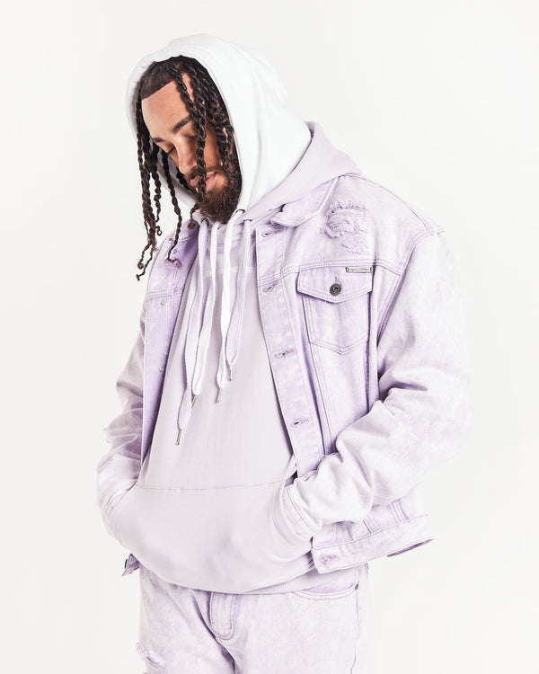 liquor & poker Lilac Oversized Distressed Trucker Jacket