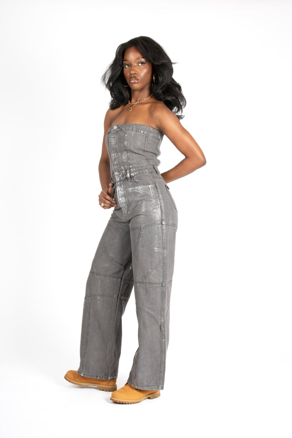 Liquor & Poker Liquor N Poker Bandeau Panel Detail Jumpsuit Metallic Silver