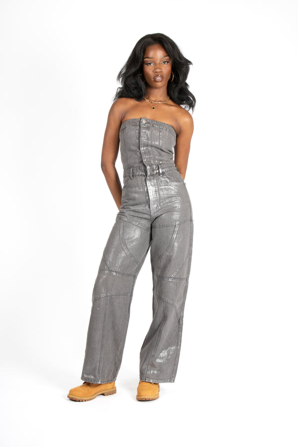 liquor & poker Liquor N Poker Bandeau Panel Detail Jumpsuit Metallic Silver