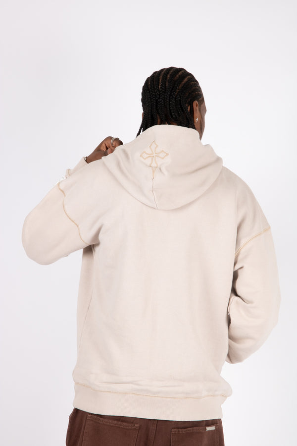 Liquor & Poker Liquor N Poker Oversized Graphic Motif Two Way Zip Hoodie Beige