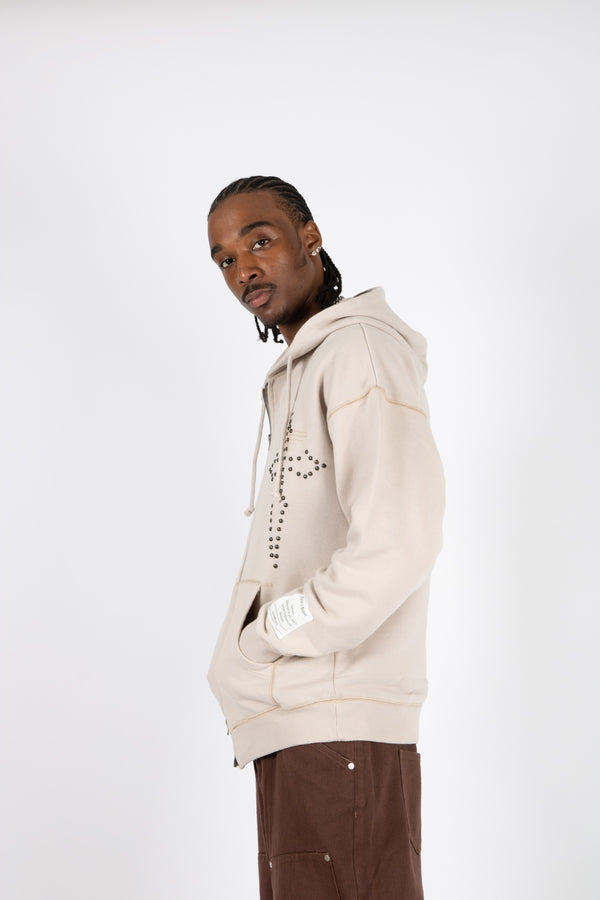 Liquor & Poker Liquor N Poker Oversized Graphic Motif Two Way Zip Hoodie Beige
