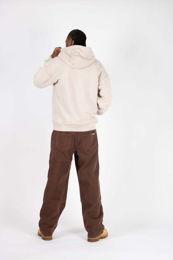 Liquor & Poker Liquor N Poker Oversized Graphic Motif Two Way Zip Hoodie Beige