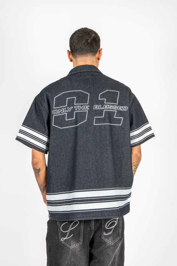Liquor & Poker Liquor N Poker Oversized Varsity Shirt Raw Denim