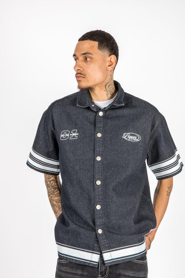 liquor & poker Liquor N Poker Oversized Varsity Shirt Raw Denim