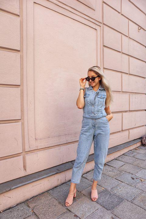 liquor & poker 80S Denim Jumpsuit With Eyelet Belt