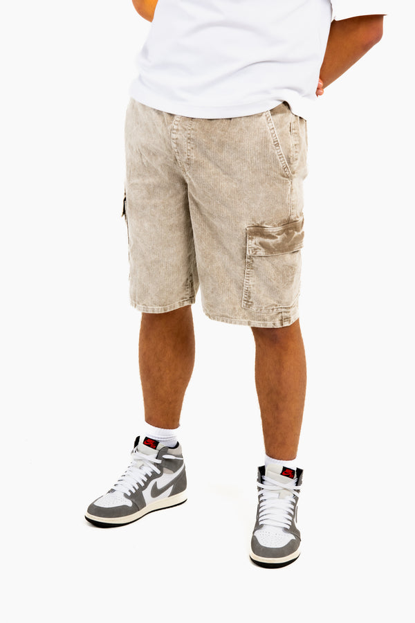 Liquor & Poker Acid Wash Beige Corduroy Cargo Shorts