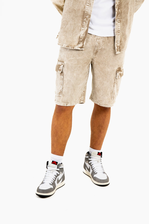 liquor & poker Acid Wash Beige Corduroy Cargo Shorts