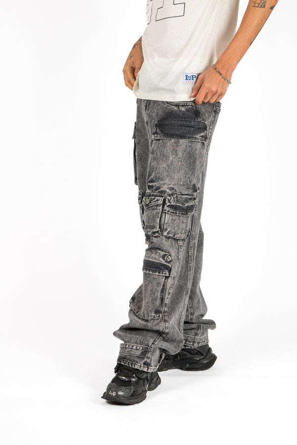 Liquor & Poker Acid Wash Black Cargo
