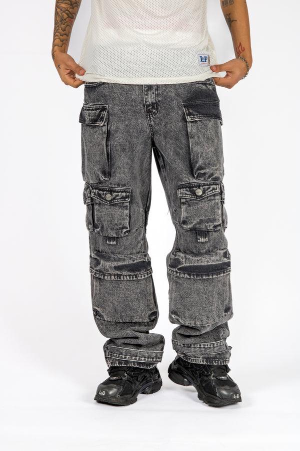 liquor & poker Acid Wash Black Cargo