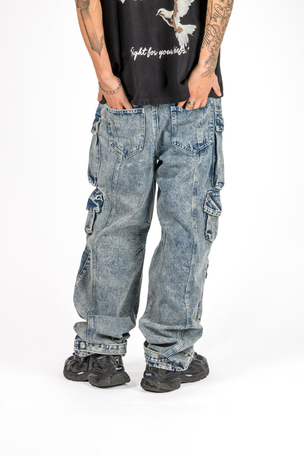 Liquor & Poker Acid Wash Blue Baggy Cargo