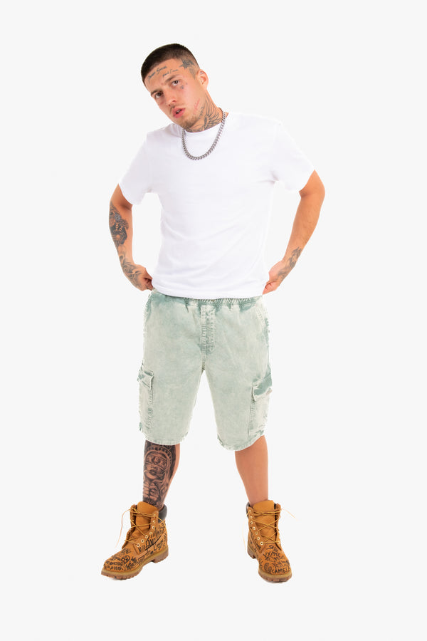 Liquor & Poker Acid Wash Green Corduroy Cargo Shorts