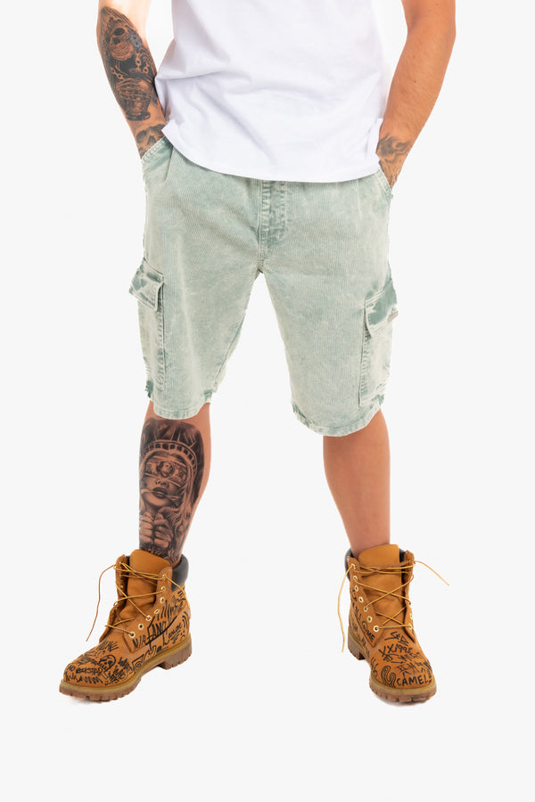 liquor & poker Acid Wash Green Corduroy Cargo Shorts