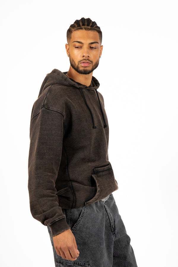 Liquor & Poker Acid-Wash Pocket Detail Hoodie