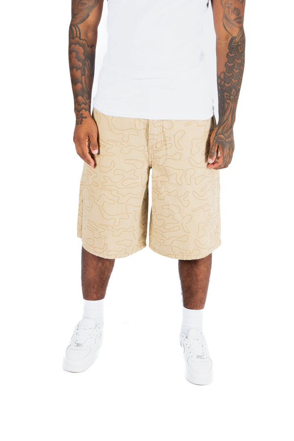 Liquor & Poker Beige Camo Relaxed Denim Jorts