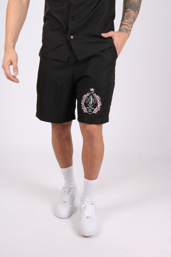 liquor & poker Black Embroidered Golf Club Shorts