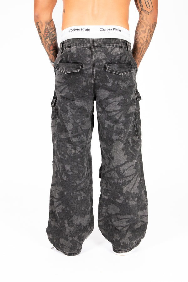 Liquor & Poker Black Floral Printed Cargos