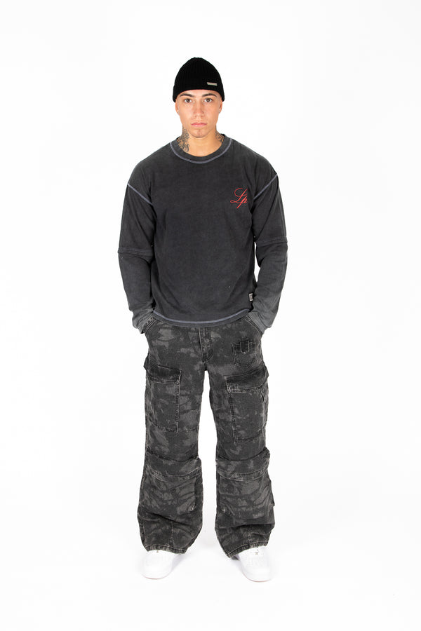 Liquor & Poker Black Floral Printed Cargos