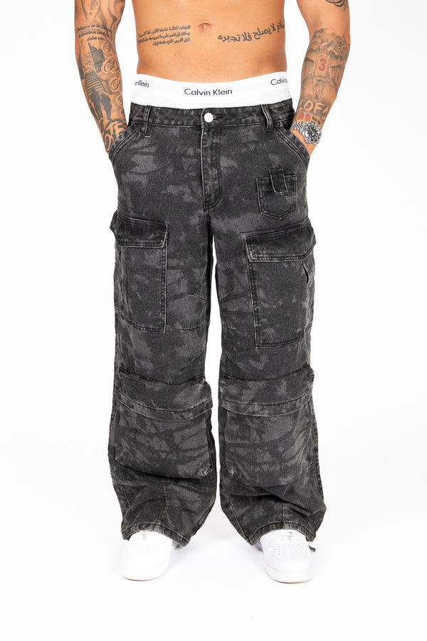 liquor & poker Black Floral Printed Cargos