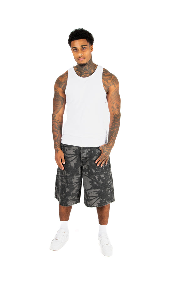 Liquor & Poker Black Floral Printed Denim Jorts