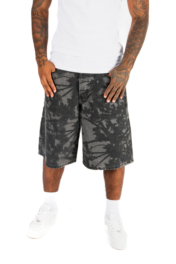 liquor & poker Black Floral Printed Denim Jorts