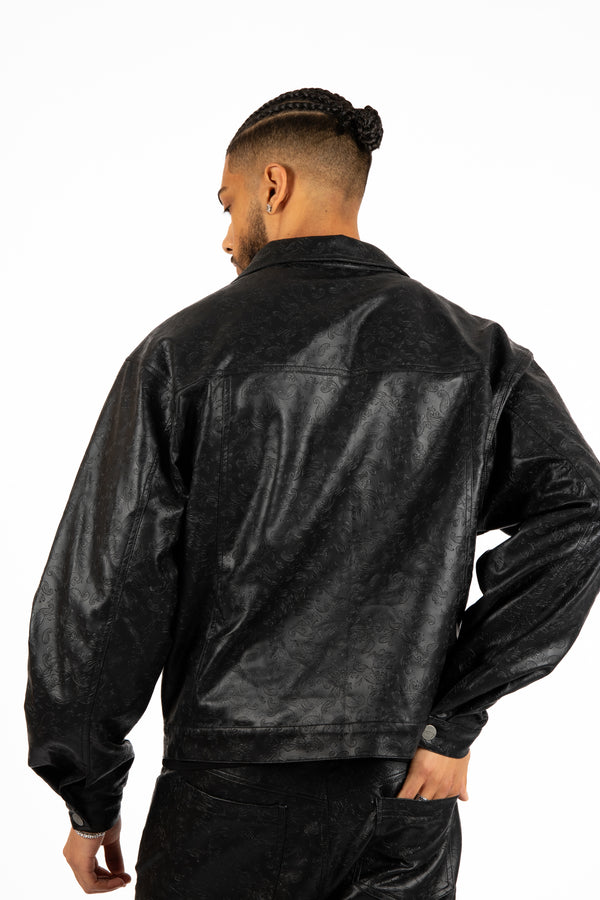 Liquor & Poker Black Pu Paisley Embossed Jacket