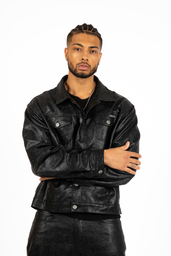 liquor & poker Black Pu Paisley Embossed Jacket