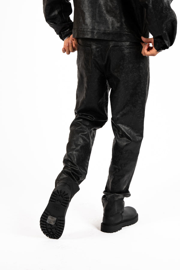 Liquor & Poker Black Pu Paisley Embossed Trouser