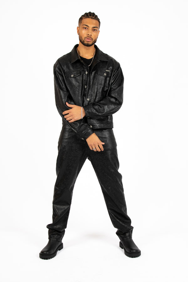 Liquor & Poker Black Pu Paisley Embossed Trouser