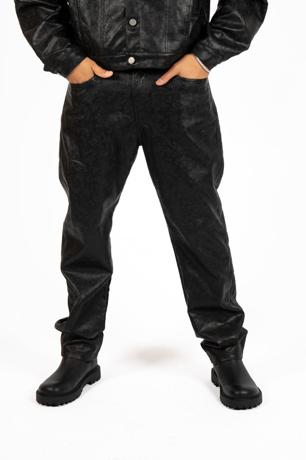 liquor & poker Black Pu Paisley Embossed Trouser