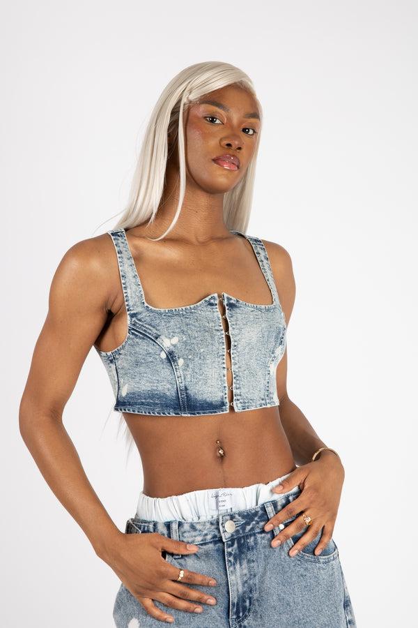 Liquor & Poker Bleach Wash Hood & Eye Corset