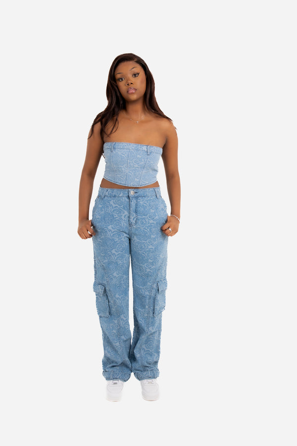 Liquor & Poker Blue Denim Floral Jacquard Bandeau