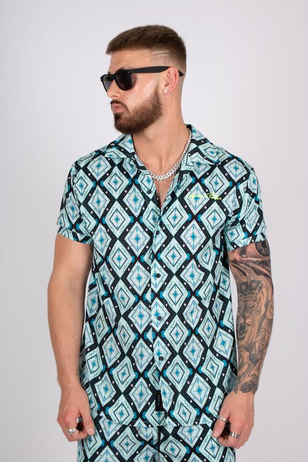 liquor & poker Blue Geometric Revere Shirt