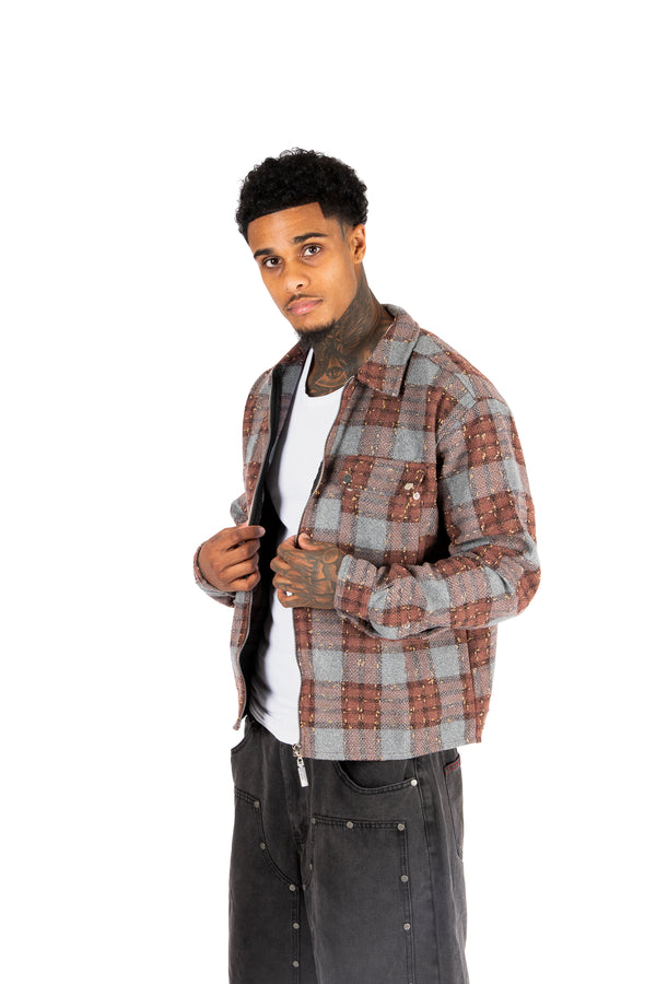 Liquor & Poker Brown Check Cropped Flannel Shirt
