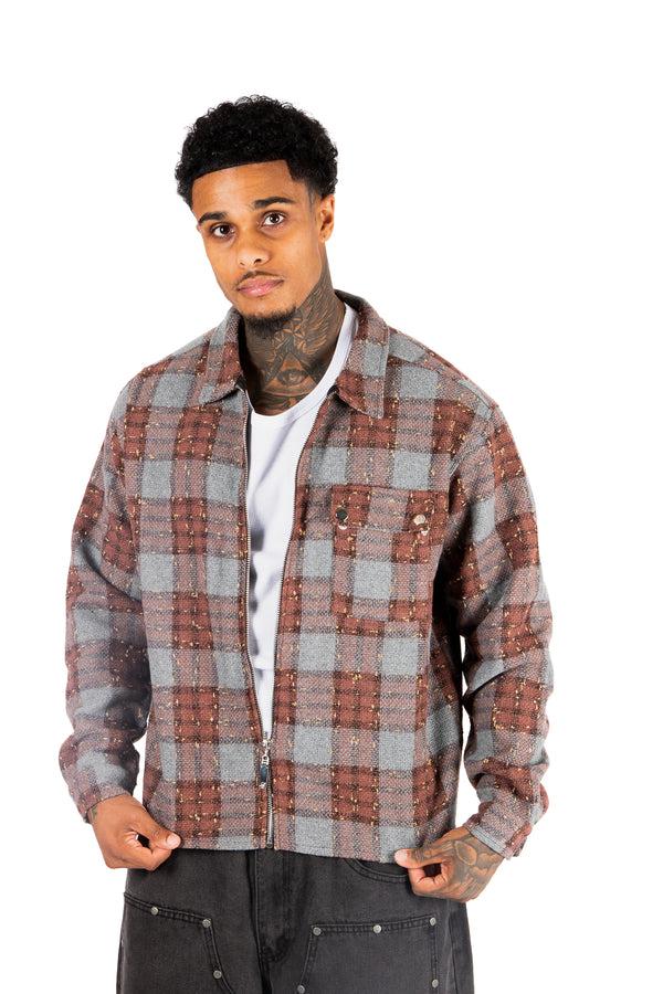 liquor & poker Brown Check Cropped Flannel Shirt