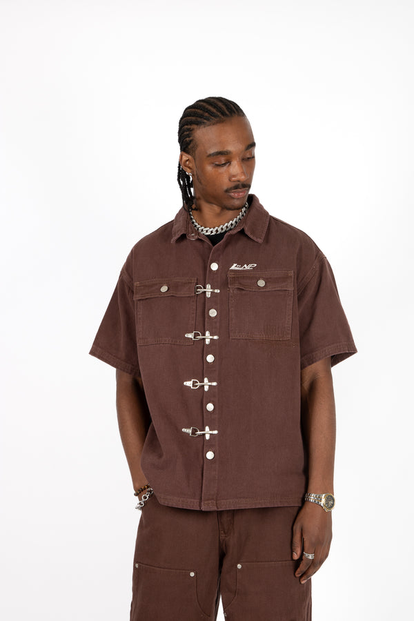 Liquor & Poker Brown Clasp Detail Utility Shirt