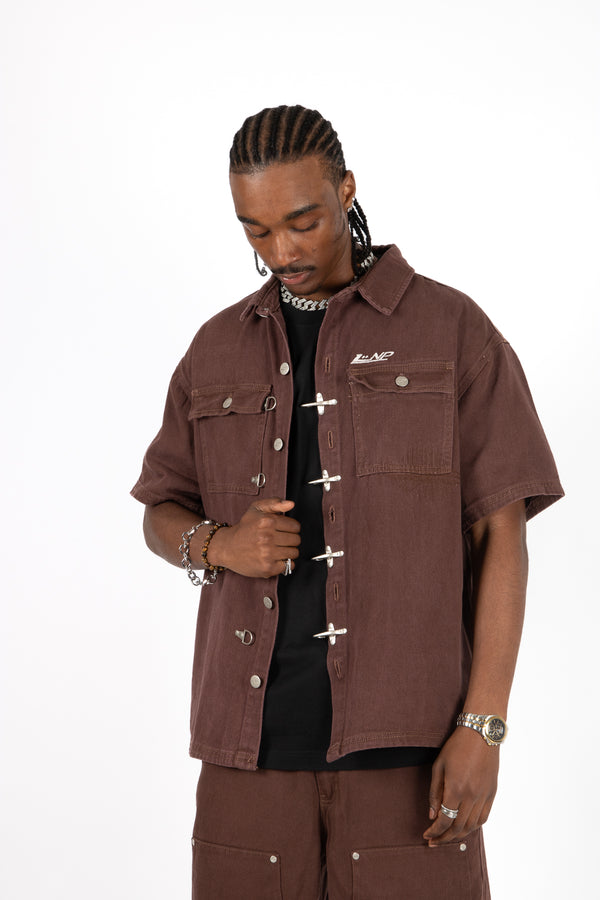 Liquor & Poker Brown Clasp Detail Utility Shirt