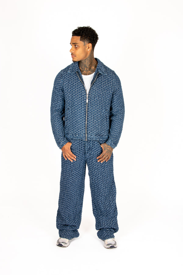 Liquor & Poker Bubble Denim Zip Up Denim Jacket