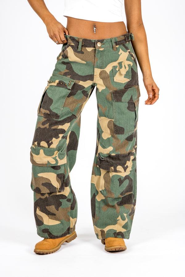 Liquor & Poker Camo Stud Detail Low Rise Cargos