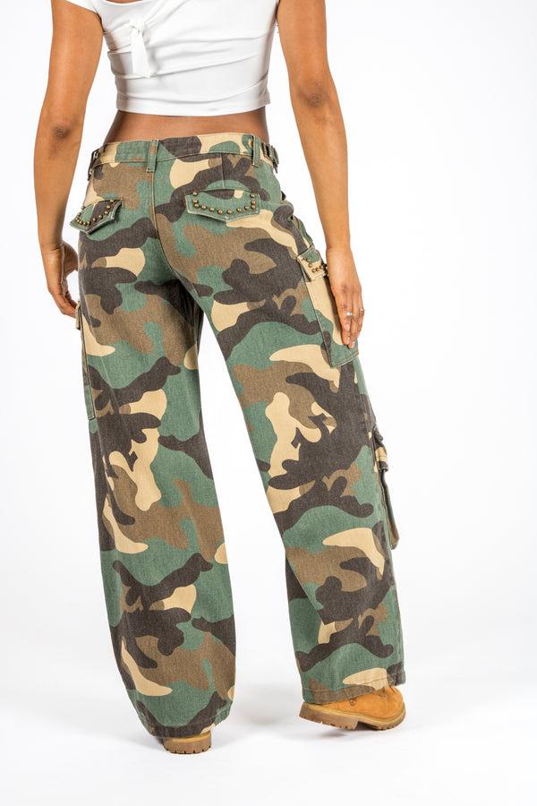 liquor & poker Camo Stud Detail Low Rise Cargos
