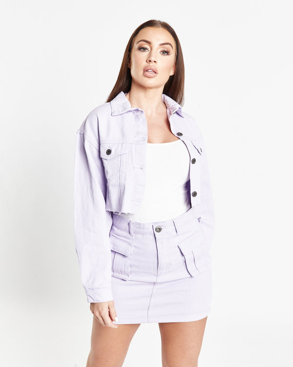 Liquor & Poker Candy Denim Mini Skirt In Soft Lilac