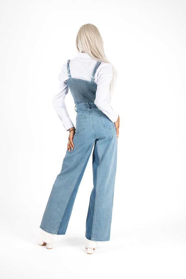 Liquor & Poker Denim Panel Wide Leg Jumpsuit